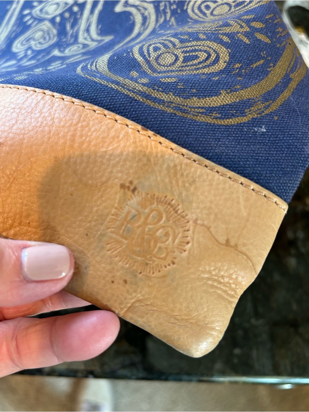 Maya Hamsa Tote for Bloom and Give. Leather and Canvas. Hamsa Hands. Thick. - Picture 8 of 10